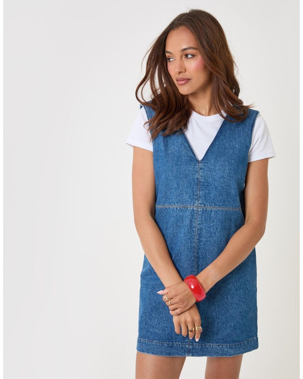 Threadbare Blue Denim V-Neck Mini Dress