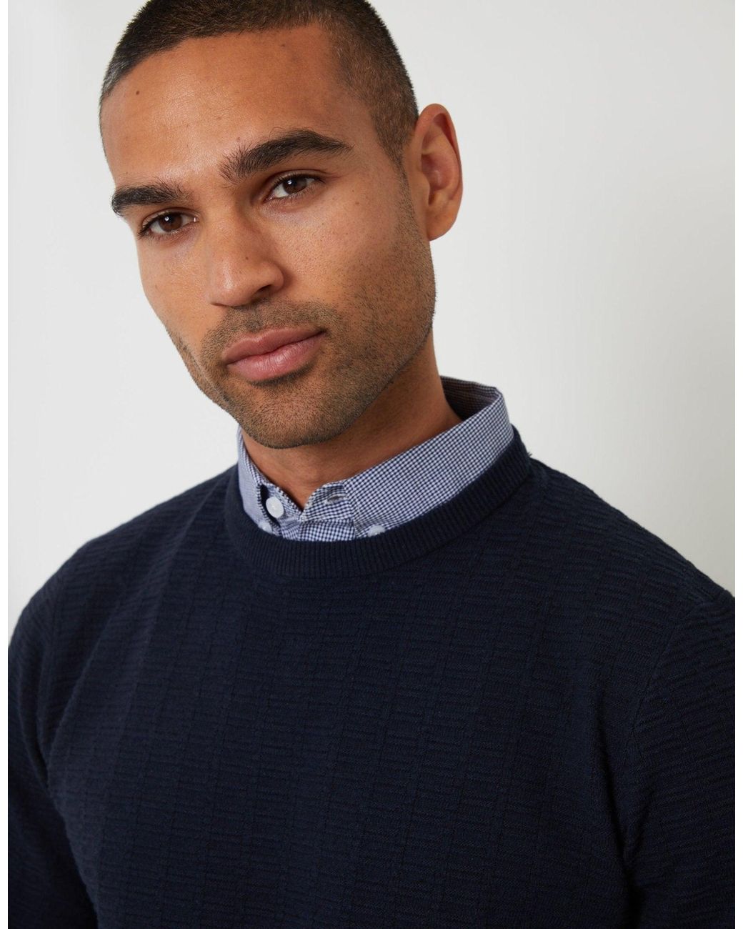 Threadbare Blue Mock Shirt Textured Knitted Jumper for men