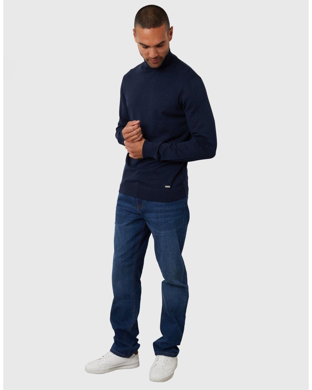 Threadbare Blue Knitted Roll Neck Jumper for men