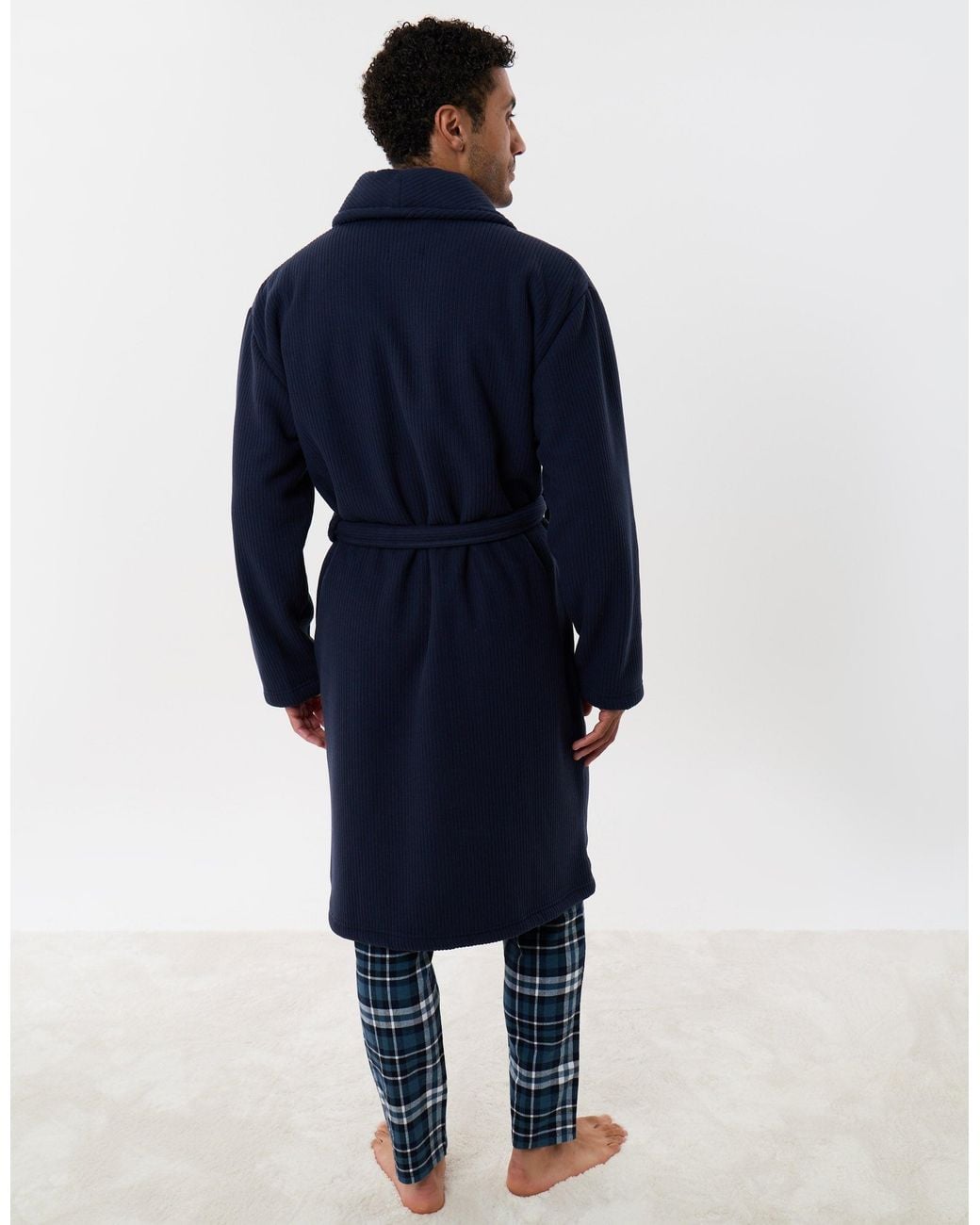 Threadbare Blue Sherpa Lined Dressing Gown for men