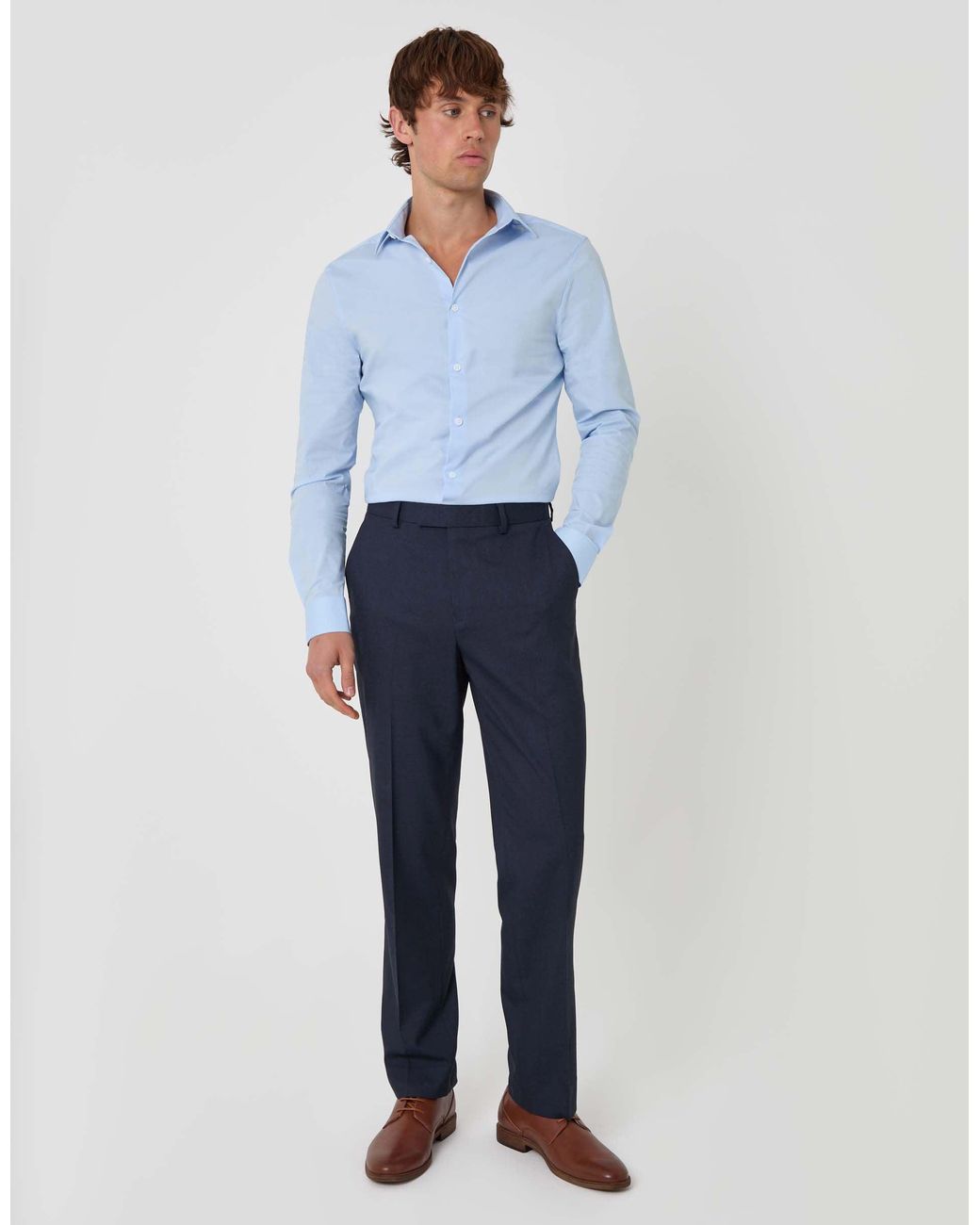 Threadbare Blue Tailored Fit Suit Trousers for men