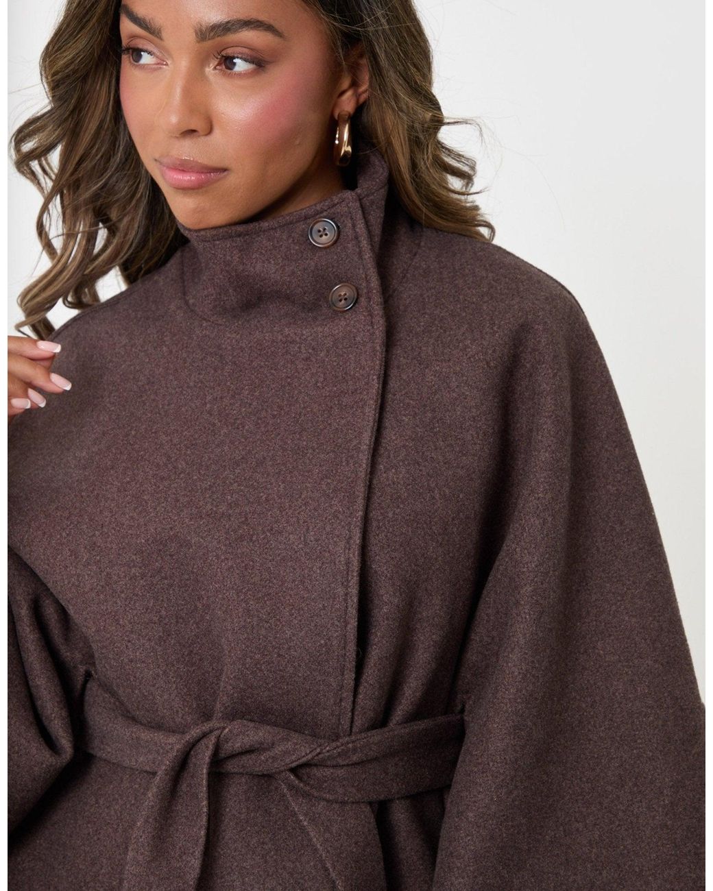 Threadbare Brown Faux Wool Cape Coat
