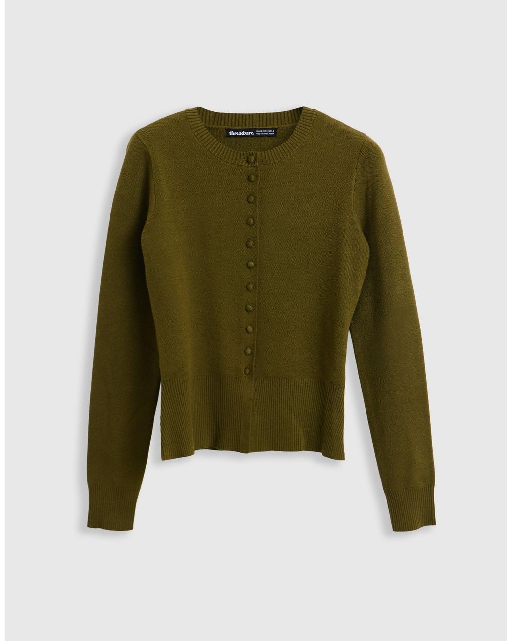 Threadbare Green Crew Neck Compact Knitted Cardigan