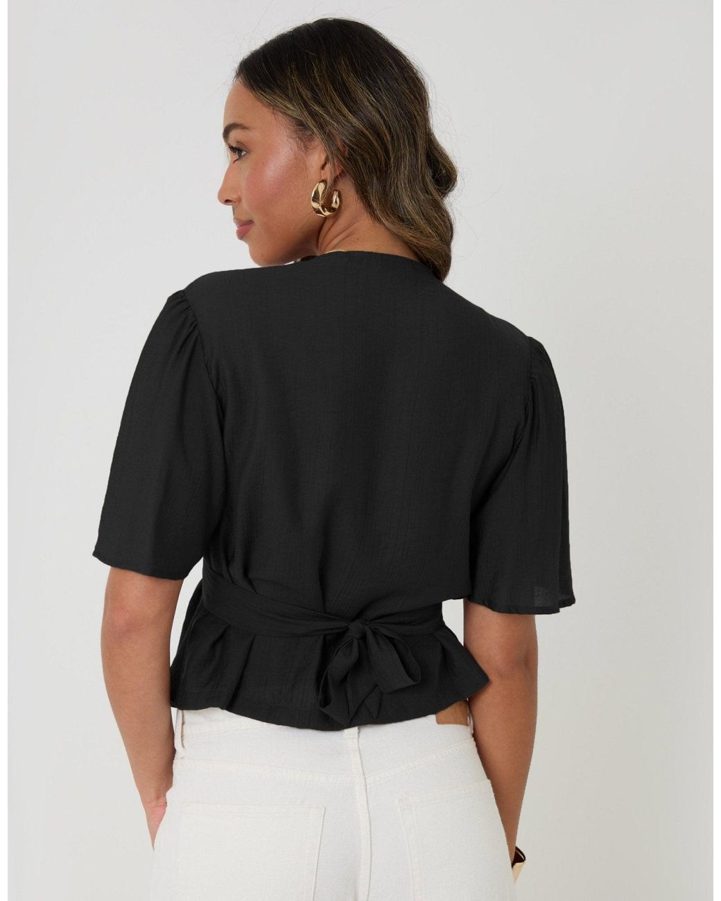 Threadbare Black Flutter Sleeves Top