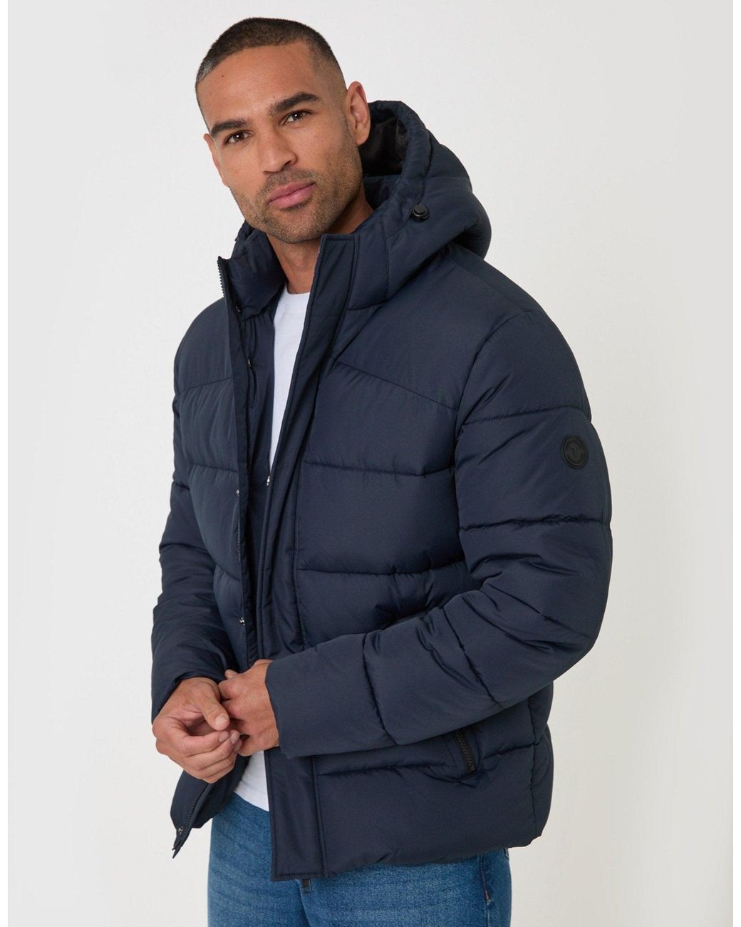 Threadbare Blue The Staple Showerproof Puffer Coat for men