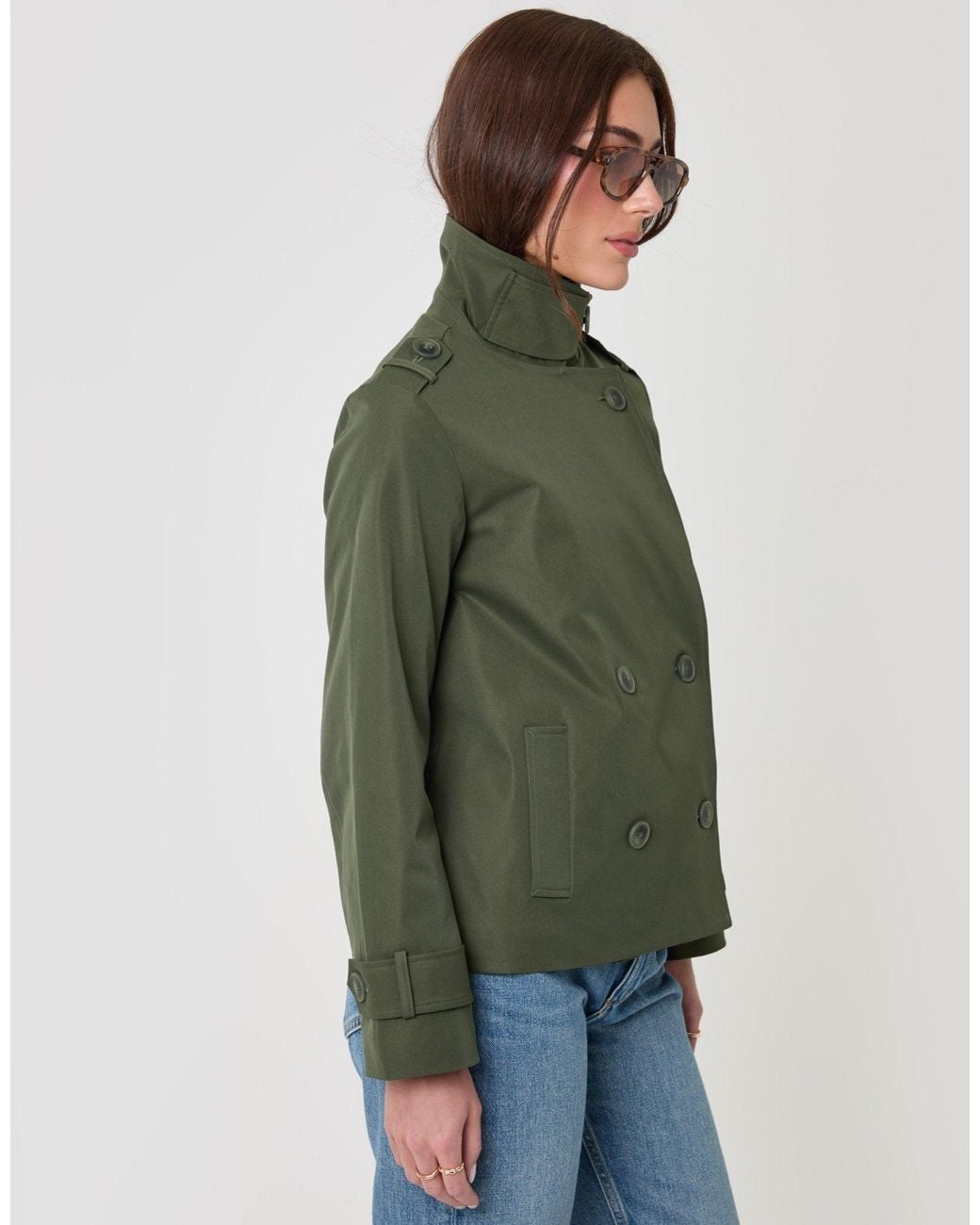 Threadbare Green The Relaxed Funnel Neck Short Trench Coat