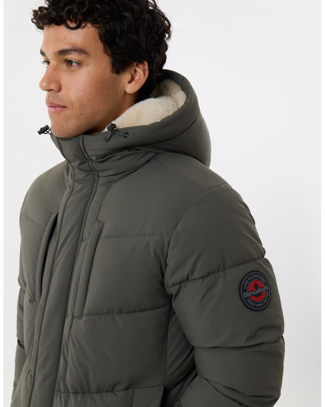 Threadbare Gray Showerproof Padded Jacket With Sherpa Lined Hood for men
