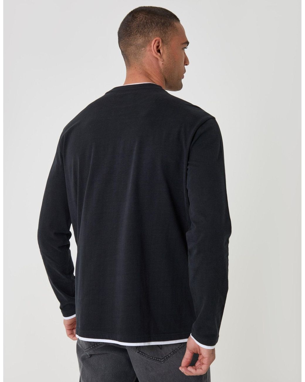 Threadbare Blue Relaxed Fit Mock Layer Long Sleeve T-Shirt for men