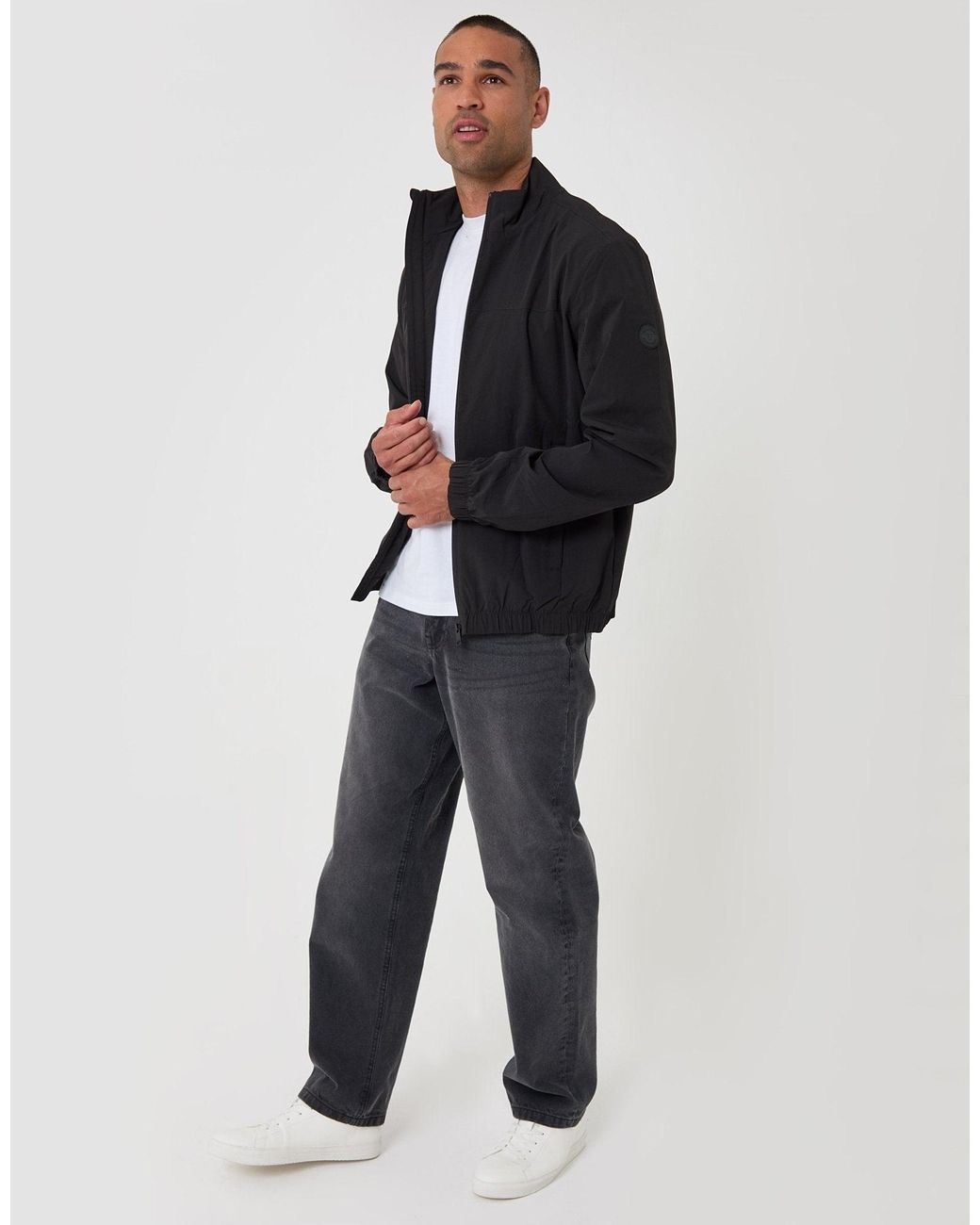 Threadbare Black Showerproof Ripstop Harrington Jacket for men