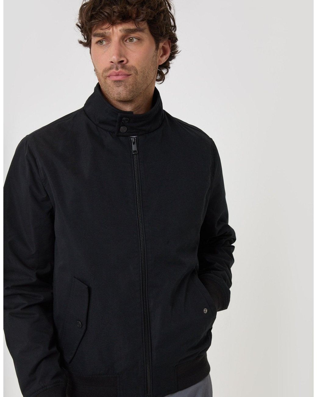 Threadbare Blue Showerproof Microfibre Harrington Jacket for men