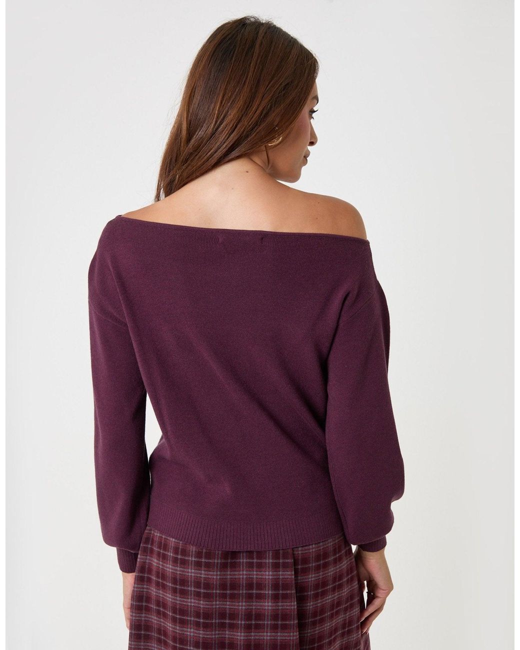 Threadbare Purple The Signature Soft Slash Neck Jumper