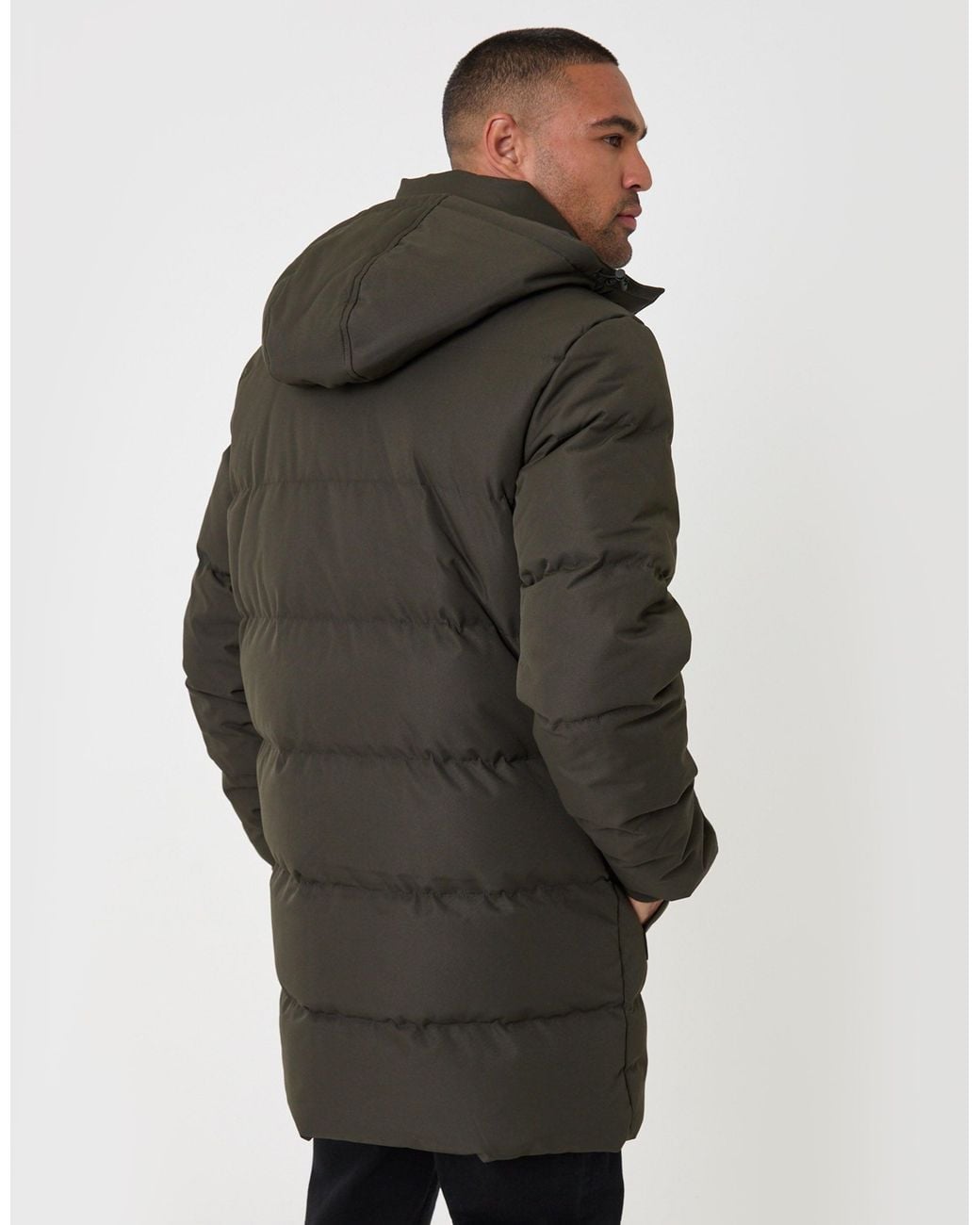 Threadbare Gray Showerproof Hooded Puffer Coat With Adjustable Waist for men