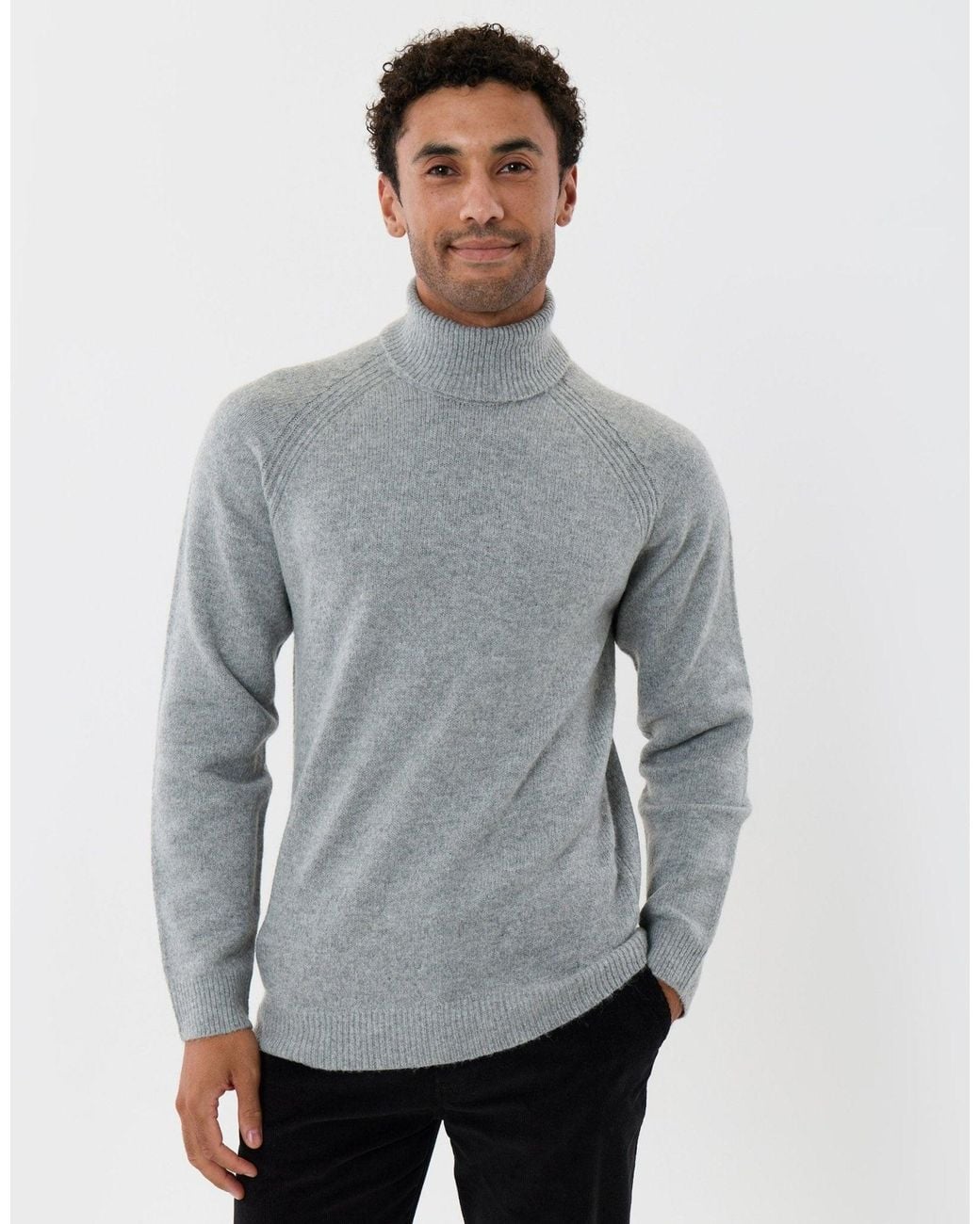 Threadbare Gray Raglan Sleeve Roll Neck Jumper for men