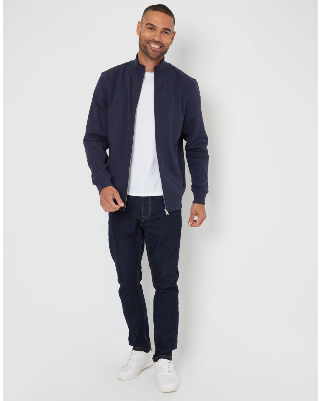 Threadbare Blue Funnel Neck Zip Through Sweatshirt for men