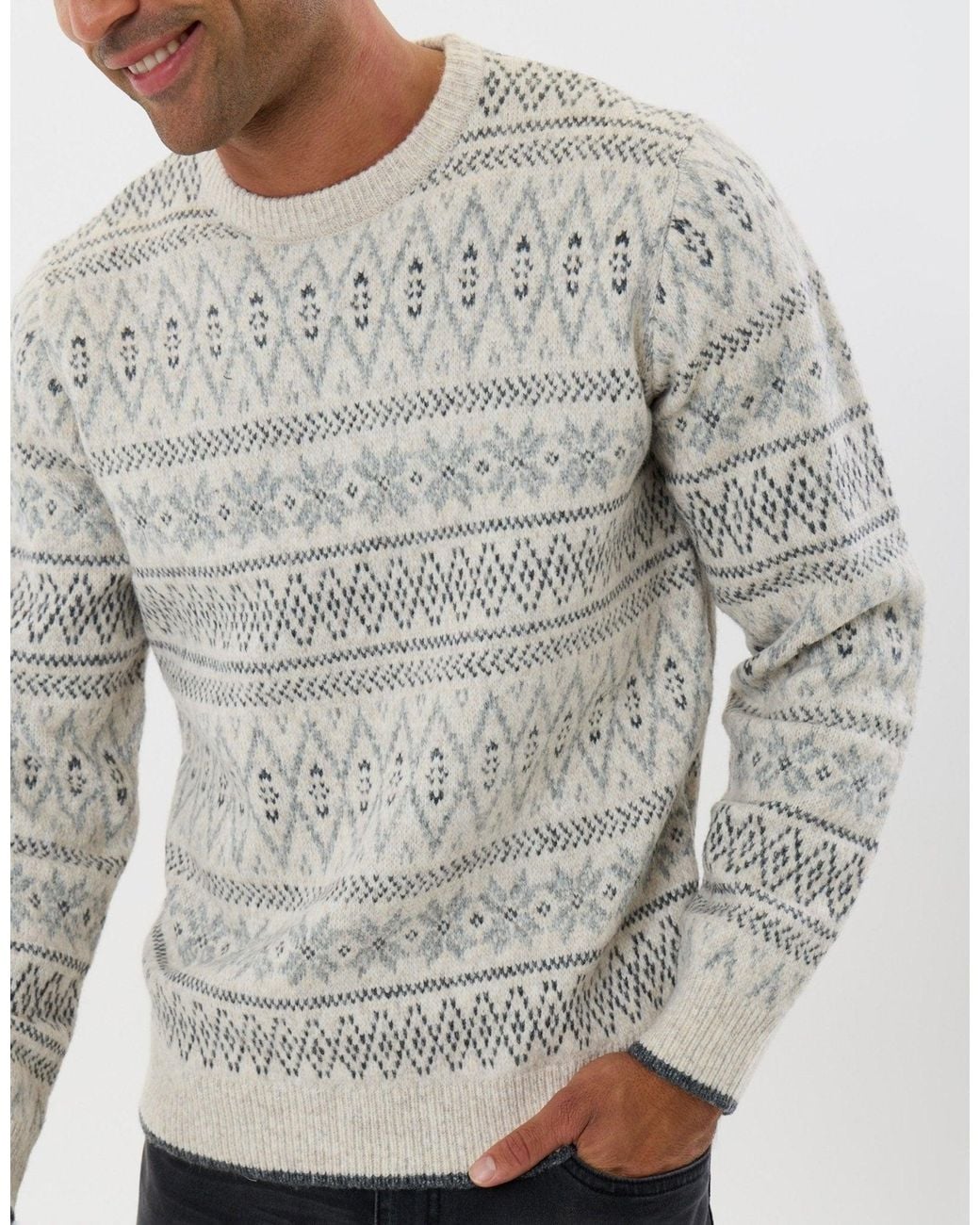 Threadbare Gray Snowflake Fairisle Christmas Jumper for men