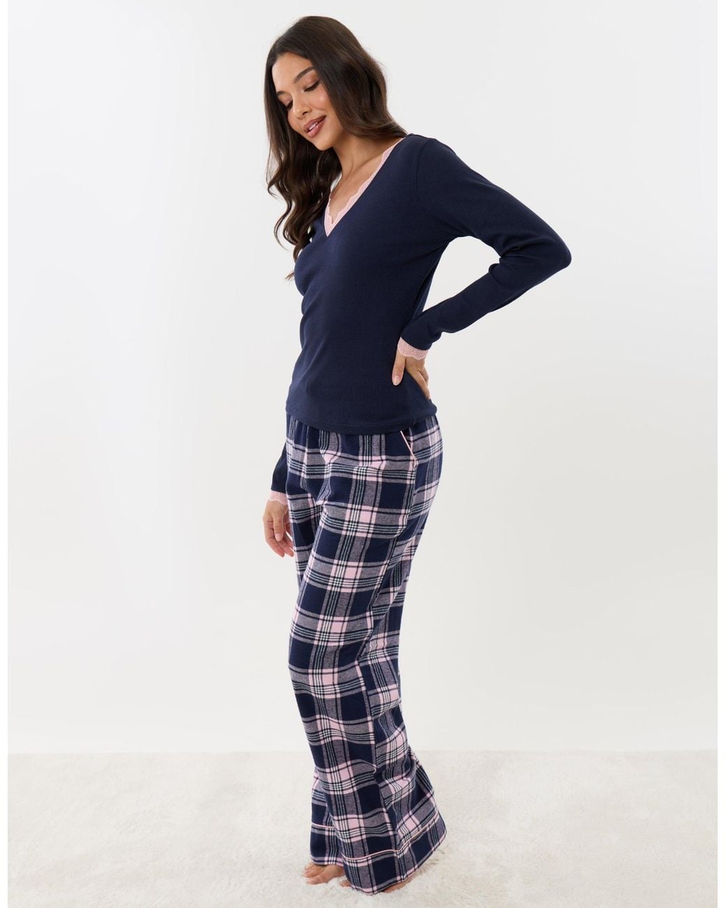 Threadbare Blue Cotton V Neck Pyjama Set