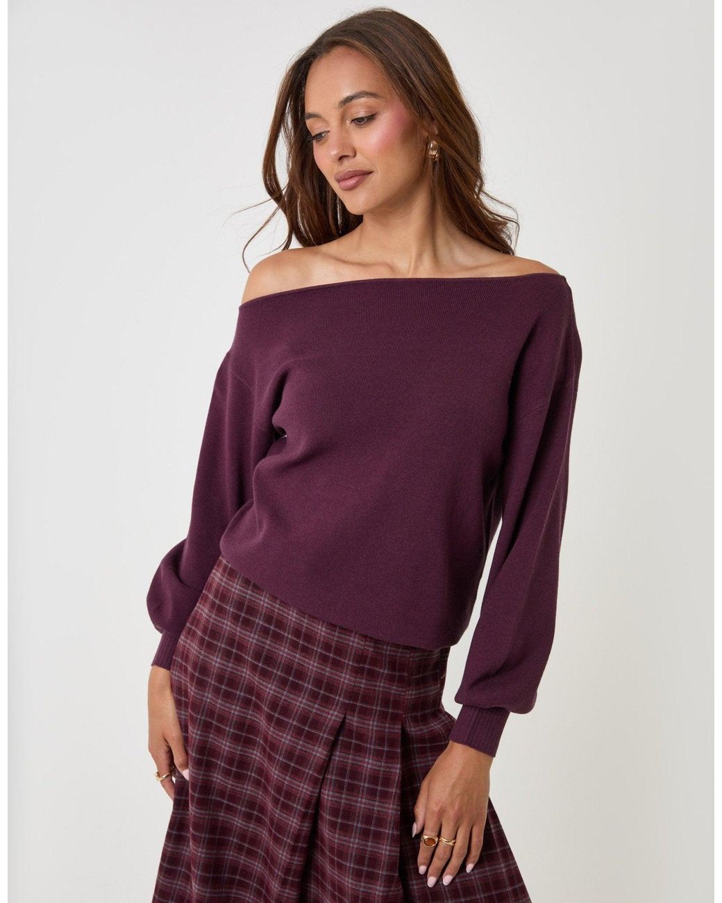 Threadbare Purple The Signature Soft Slash Neck Jumper