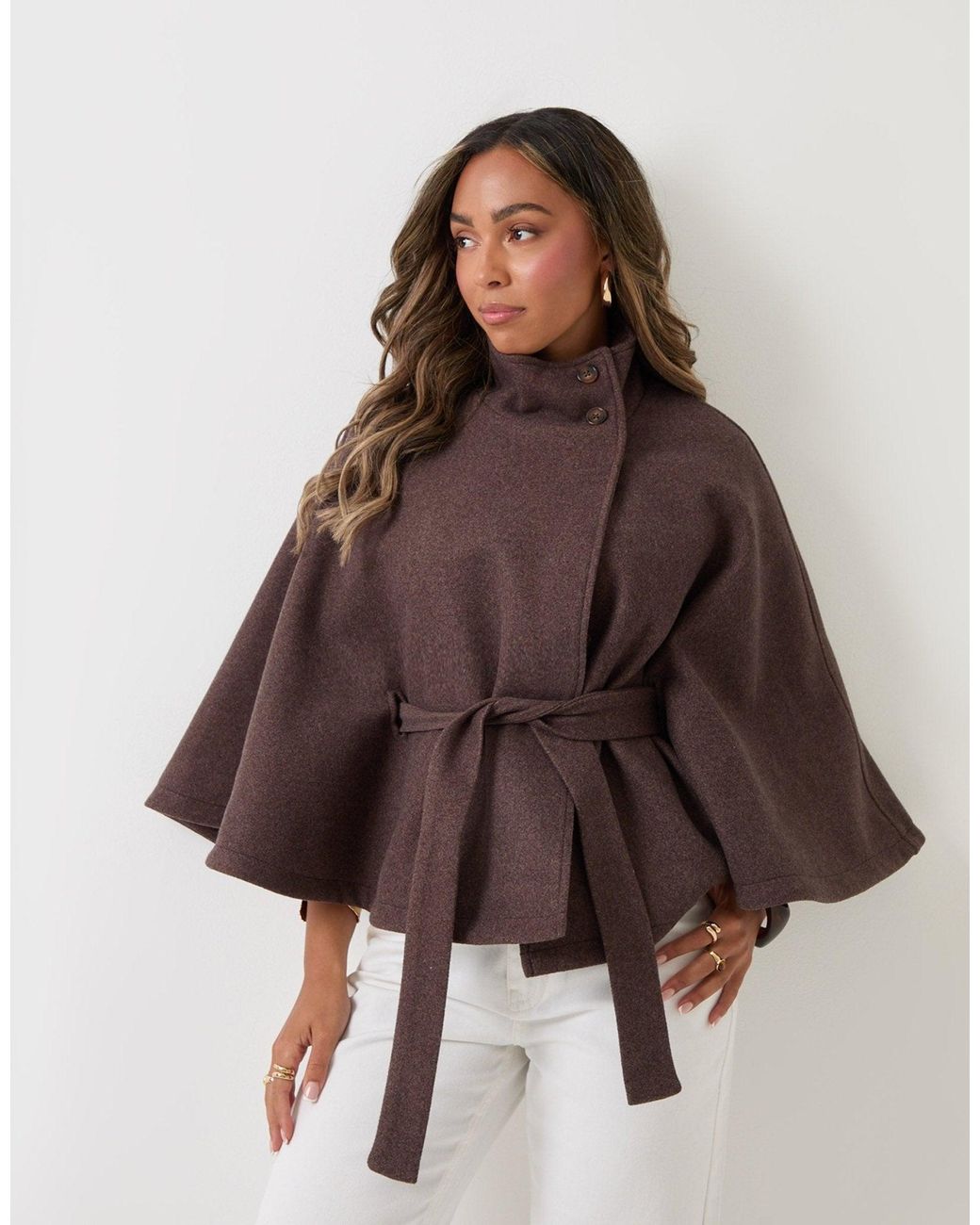Threadbare Brown Faux Wool Cape Coat