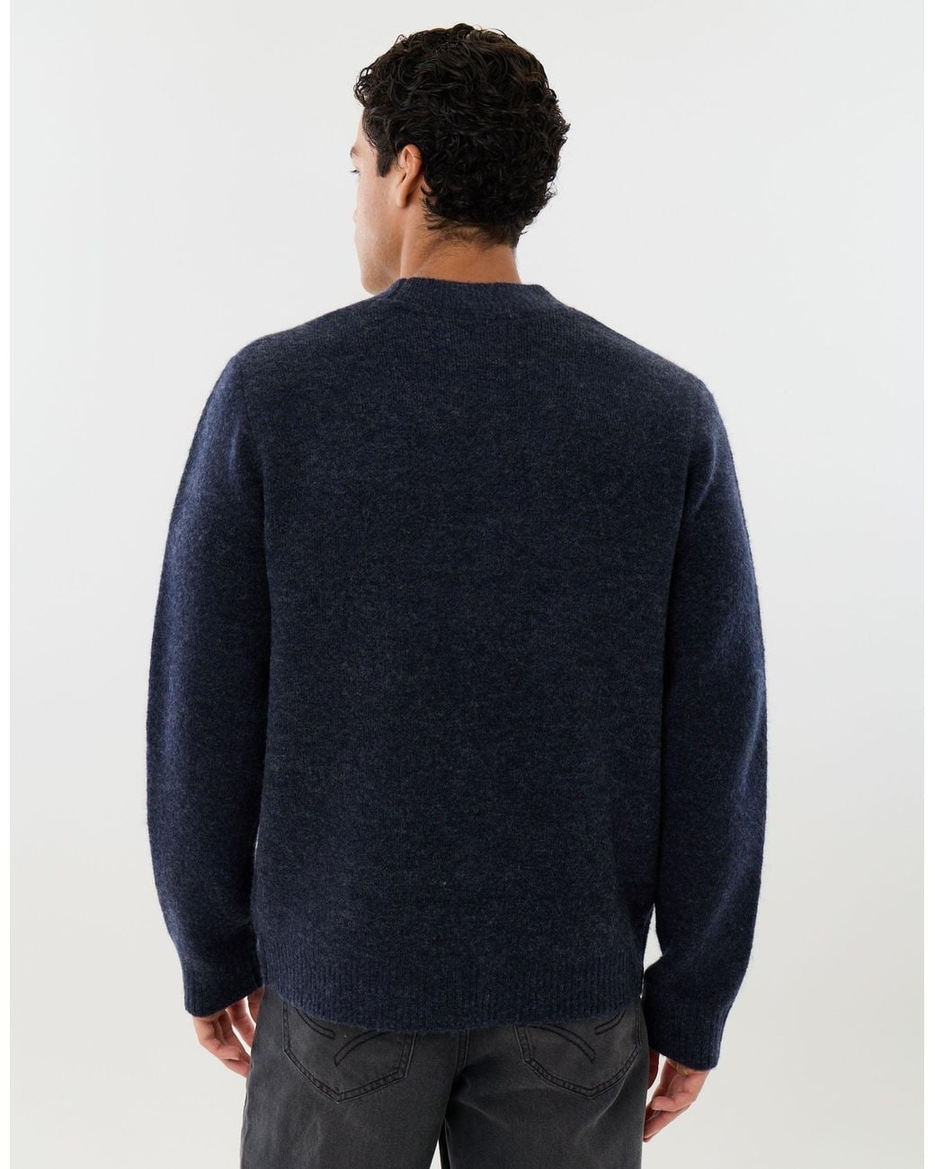 Threadbare Blue Relaxed Fit Wool Blend V Neck Cardigan for men
