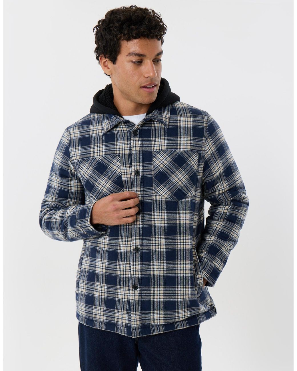 Threadbare Blue Quilted Hooded Shacket for men
