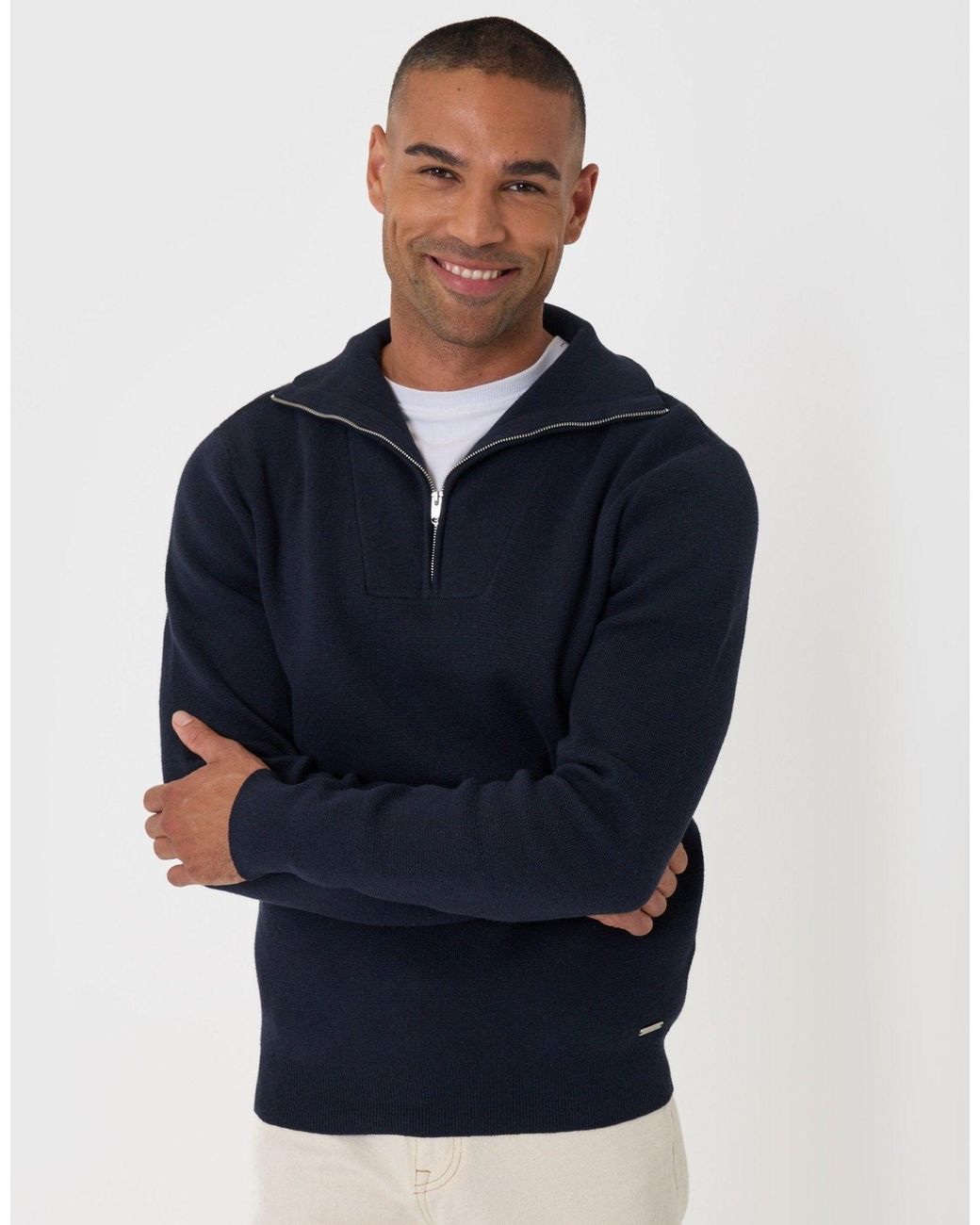 Threadbare Blue Rib Panel Quarter Zip Jumper for men