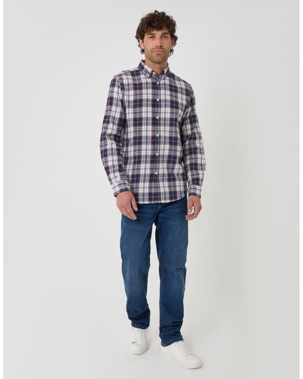 Threadbare Blue Brushed Cotton Flannel Shirt for men