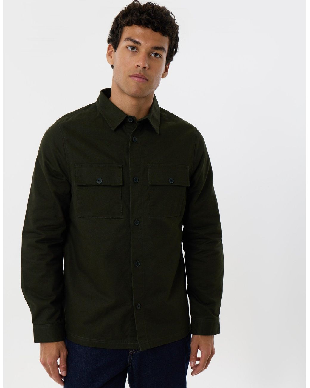 Threadbare Black Cotton Twill Flannel Lined Shacket for men