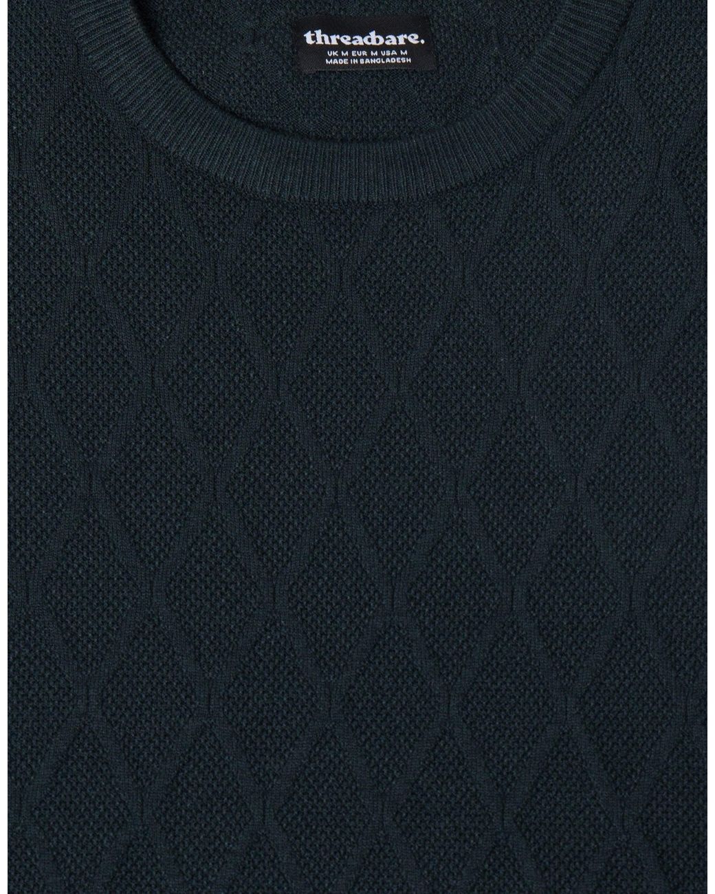 Threadbare Blue Diamond Textured Crew Neck Jumper for men