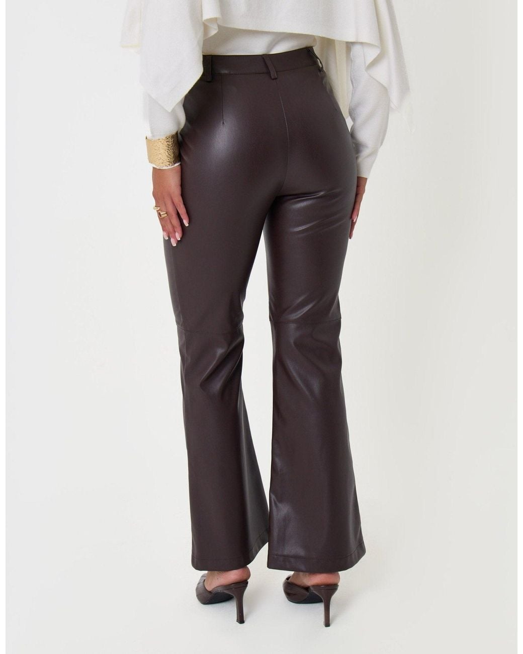 Threadbare White Faux Leather Flared Trousers