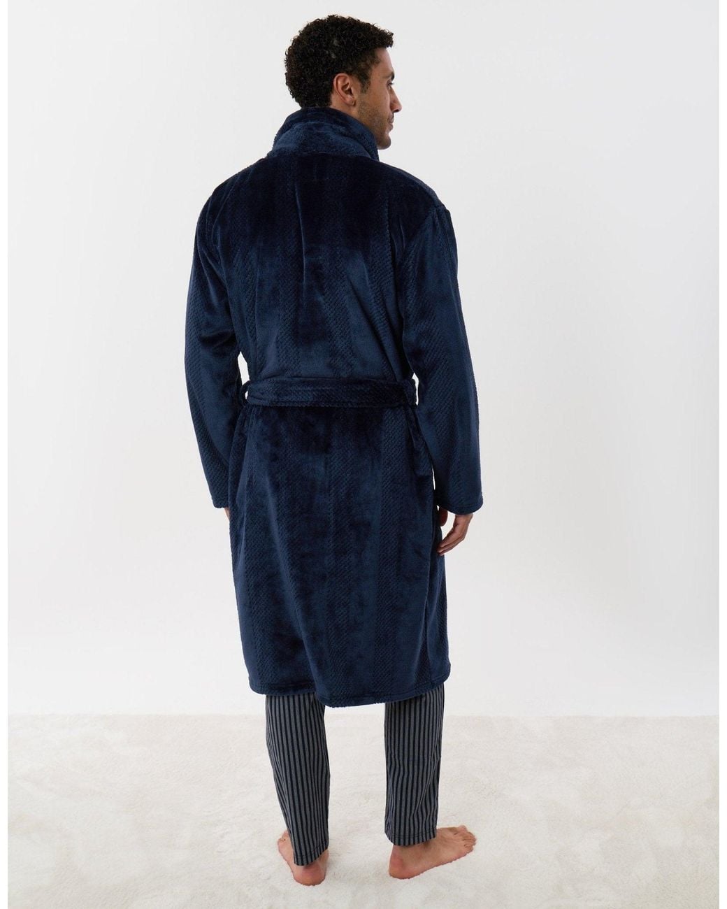 Threadbare Blue Textured Fleece Dressing Gown for men