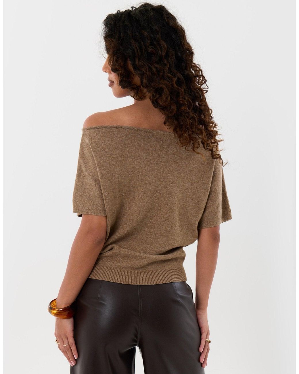 Threadbare Brown Short Sleeve Slash Neck Jumper