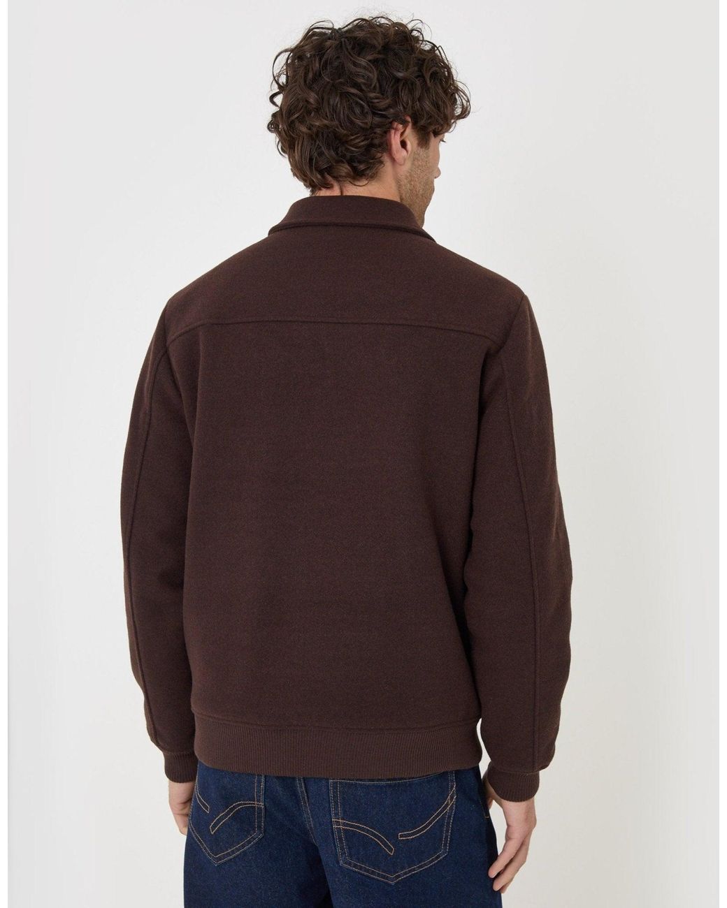 Threadbare Green Faux Wool Collared Lightweight Jacket for men