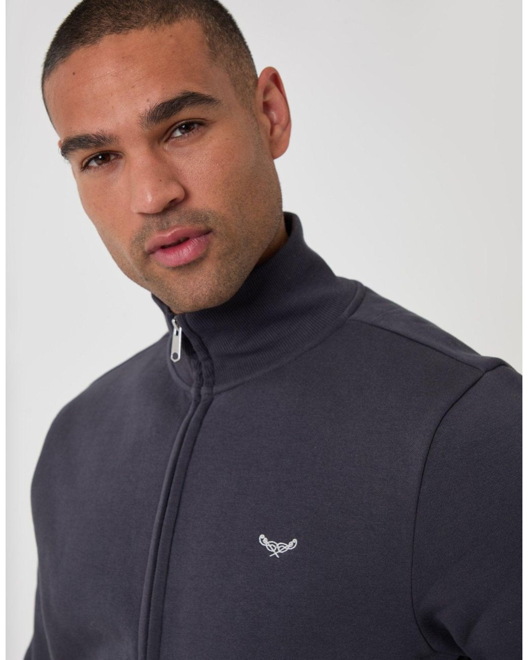 Threadbare Blue Cotton Rich Funnel Neck Zip Through Sweatshirt for men