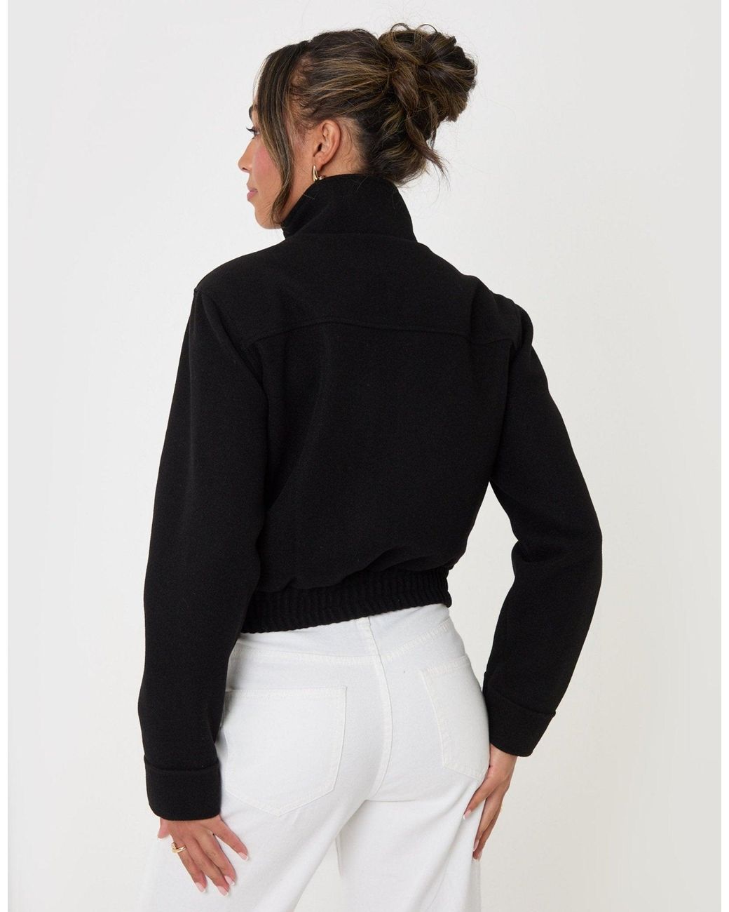 Threadbare Black Faux Wool Funnel Neck Bomber Jacket
