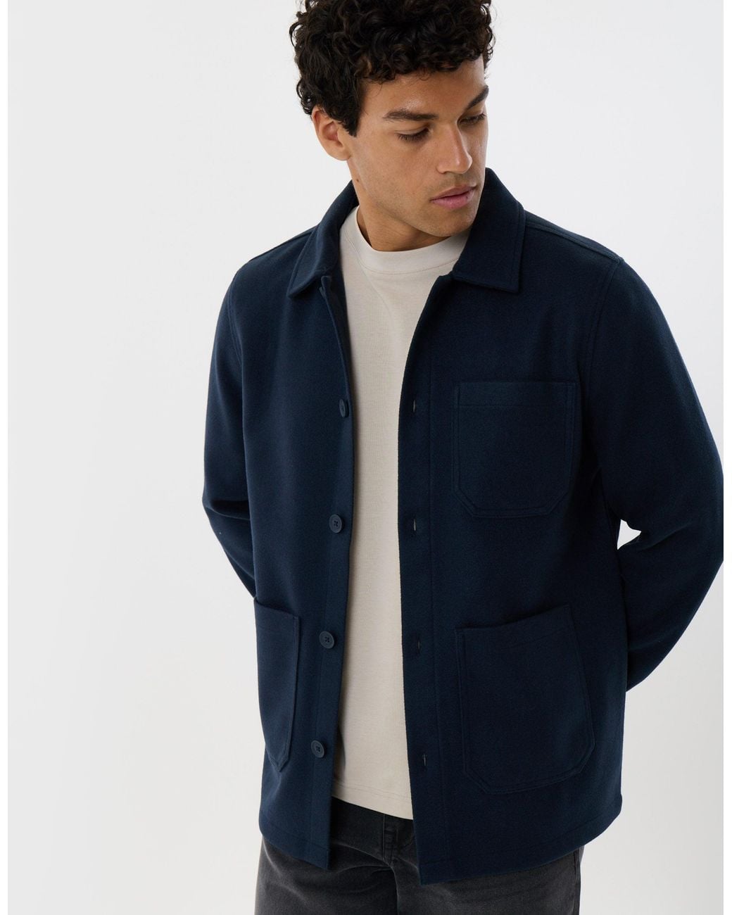 Threadbare Blue Long Sleeve Button Up Shacket for men