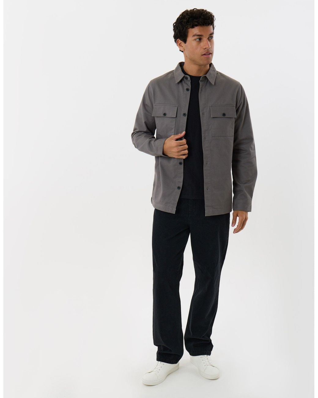 Threadbare Gray Cotton Twill Flannel Lined Shacket for men