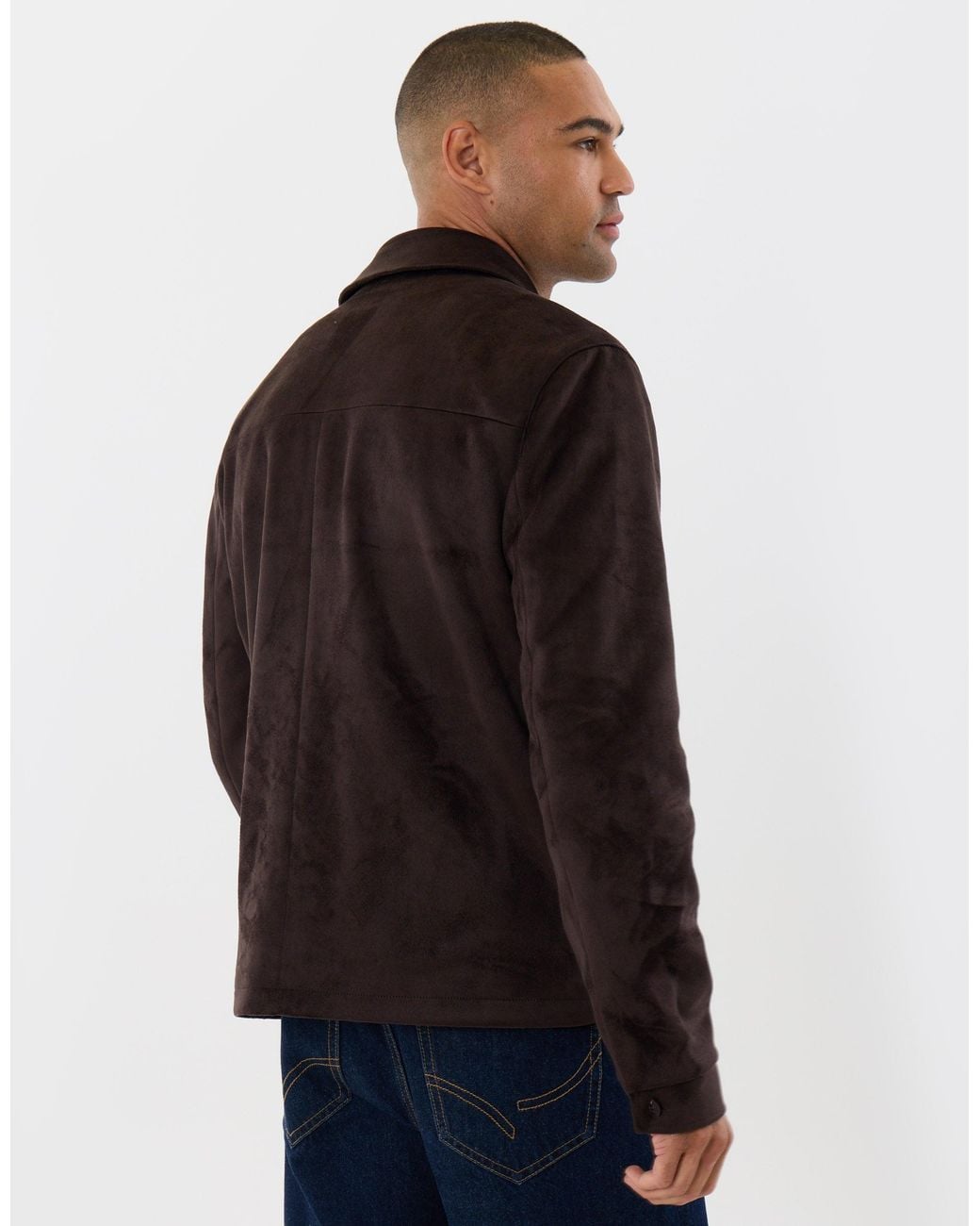 Threadbare Black Faux Suede Button Up Collared Jacket for men
