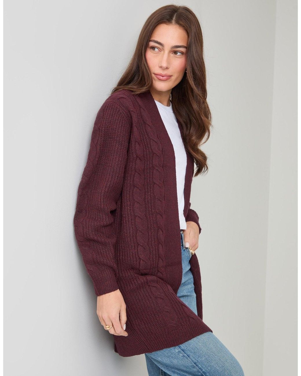 Threadbare Purple Cable Knit Cardigan