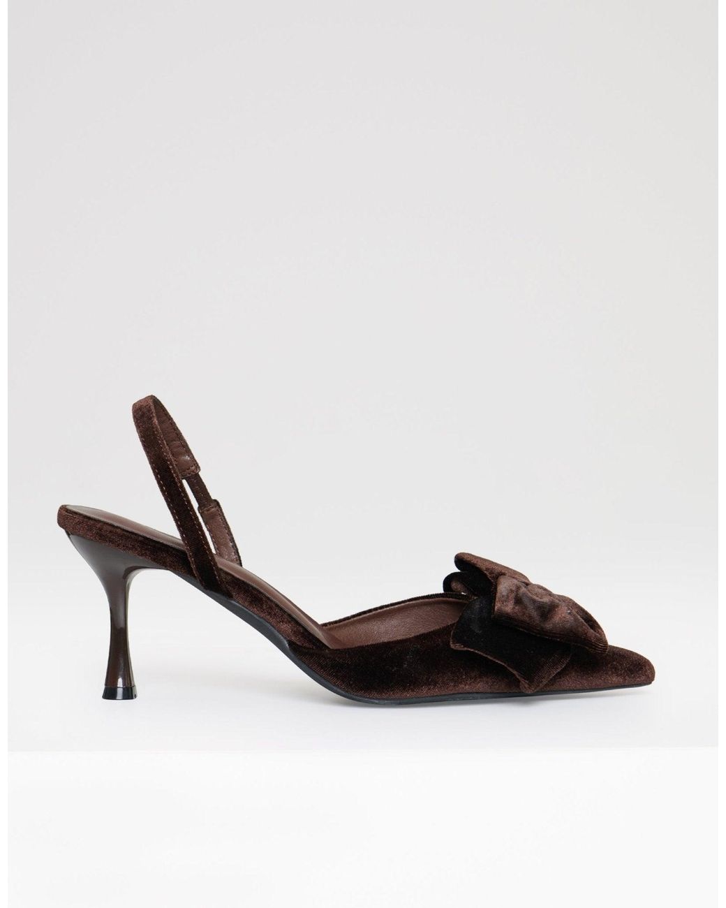 Threadbare Brown Velvet Bow Kitten Heels