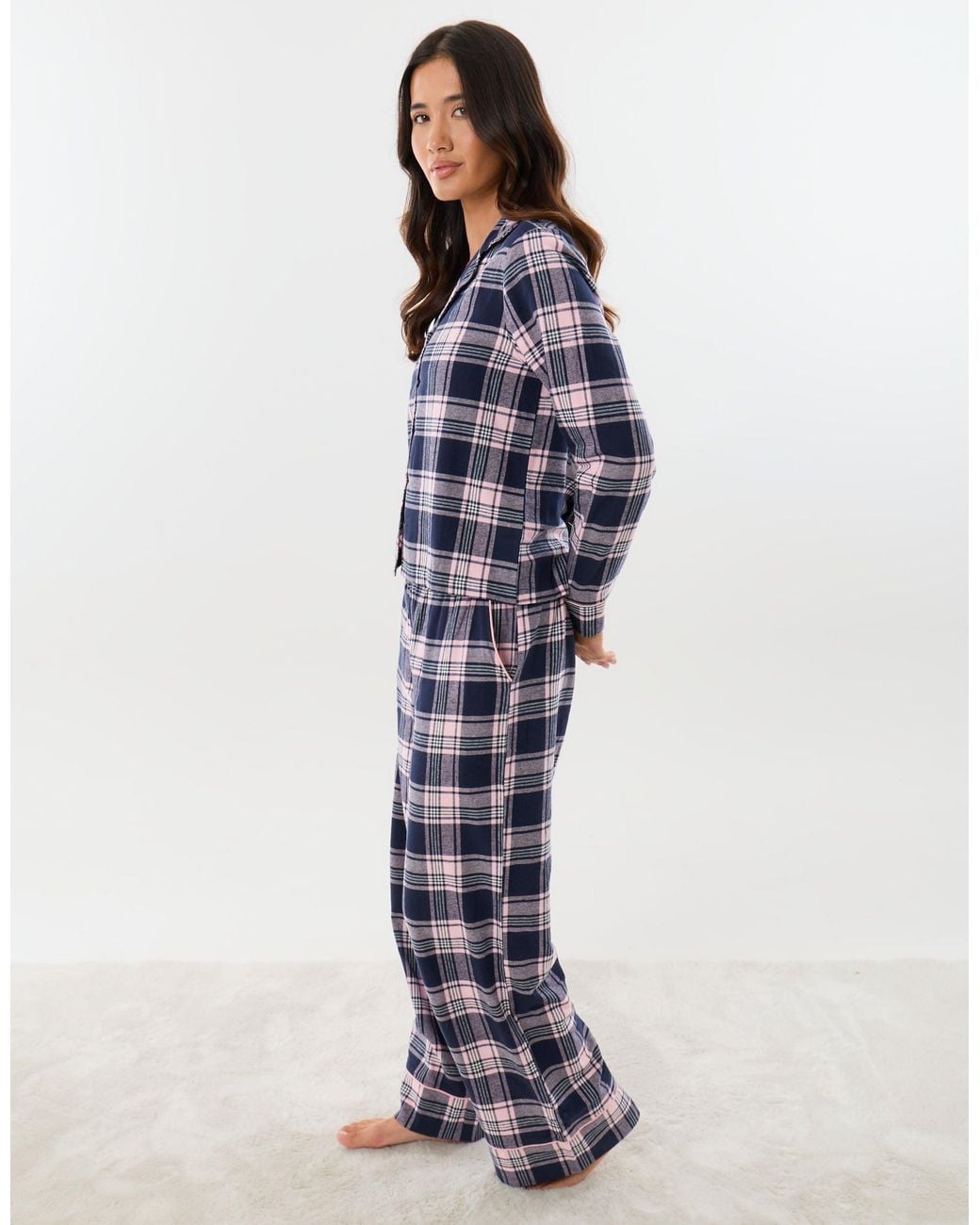 Threadbare Blue Cotton Button Up Pyjama Set