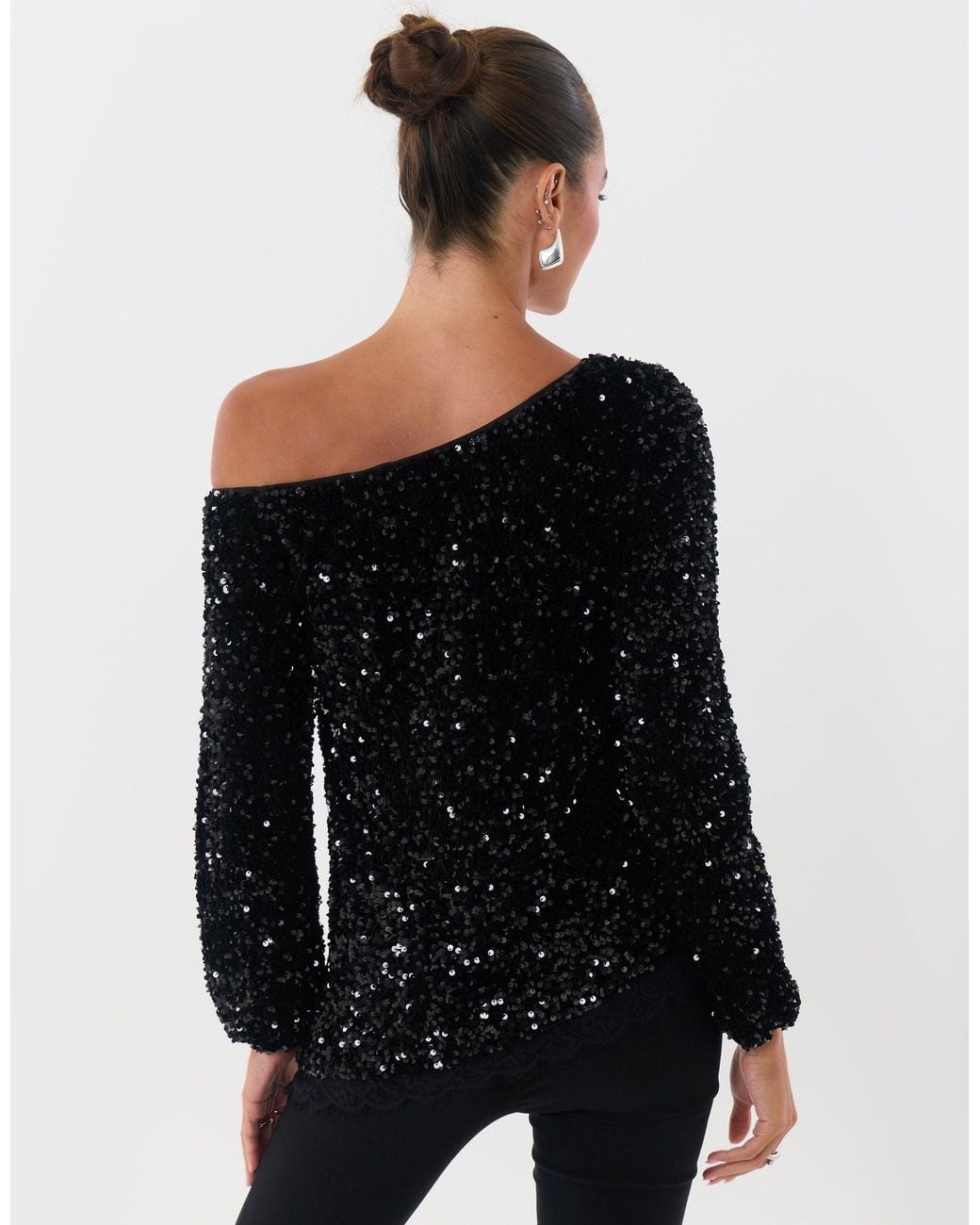 Threadbare Black Sequin Asymmetric Top