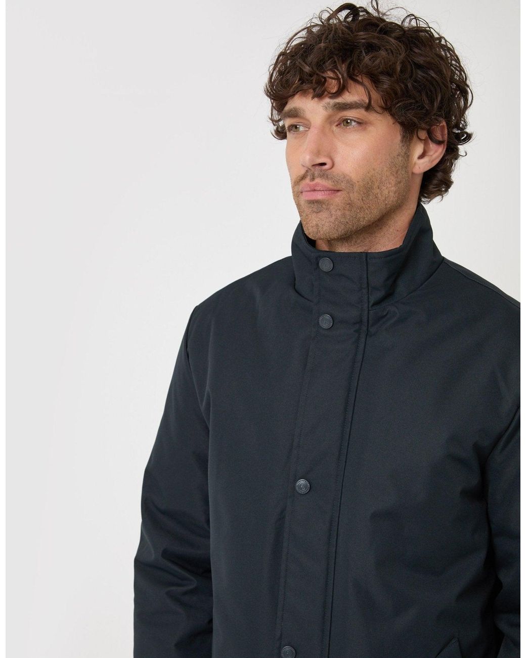 Threadbare Blue Longline Showerproof Funnel Neck Coat for men