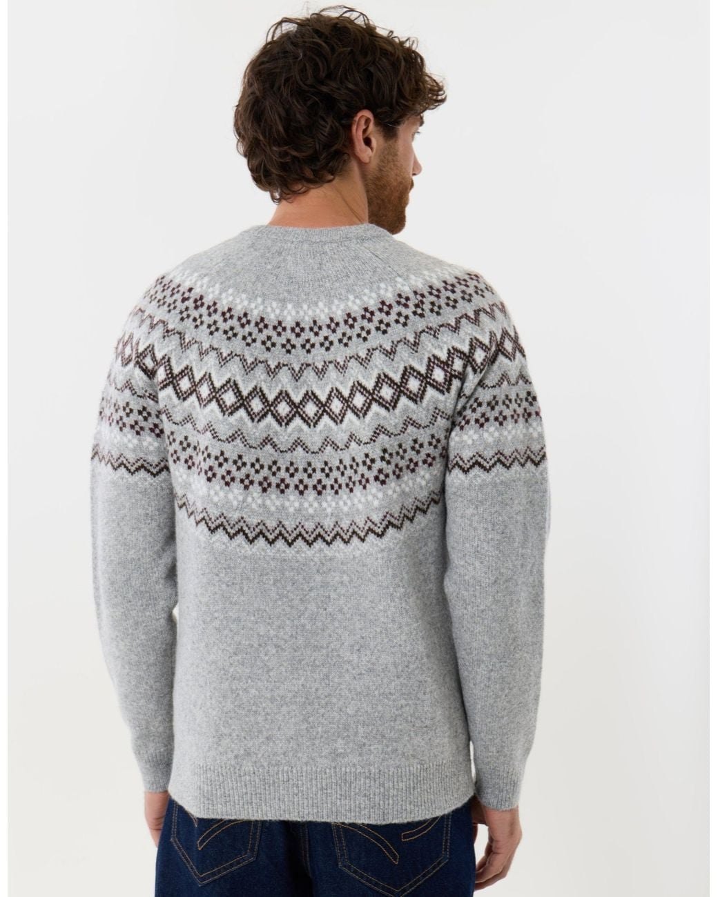 Threadbare Gray Geometric Fairisle Knitted Christmas Jumper for men