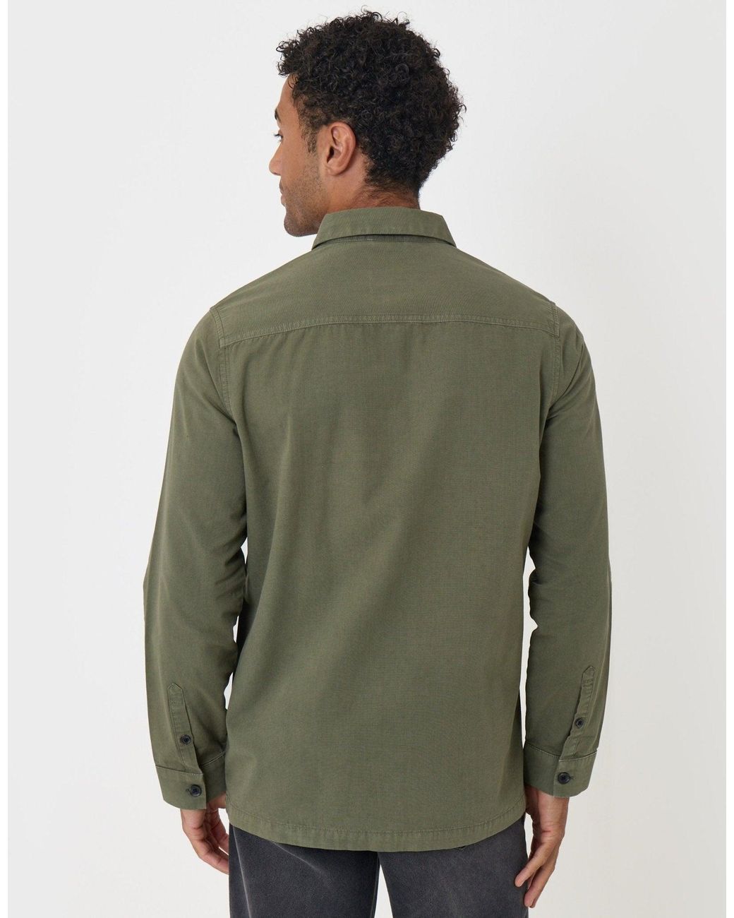 Threadbare Green Cotton Patch Pocket Shacket for men