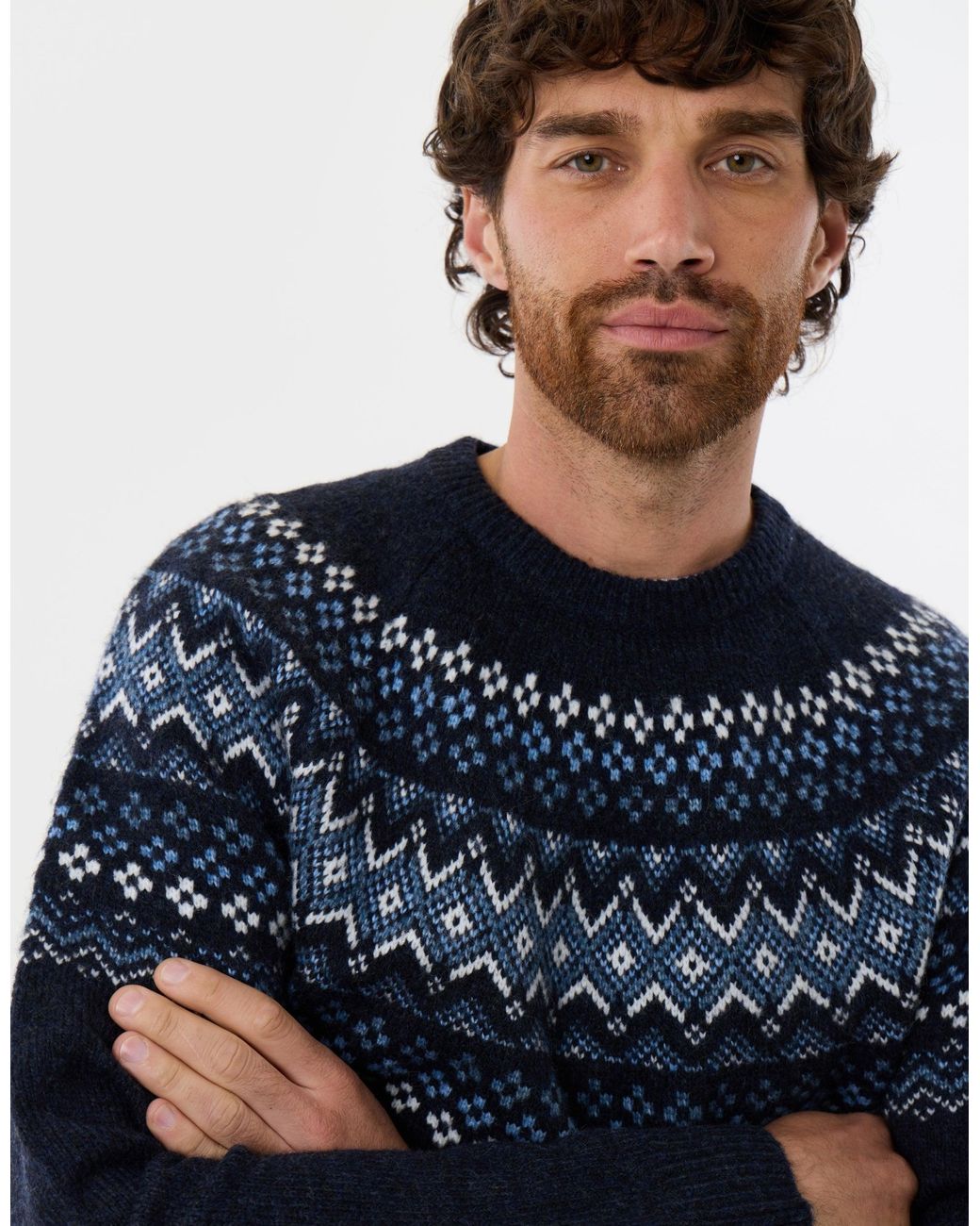 Threadbare Blue Geometric Fairisle Knitted Christmas Jumper for men
