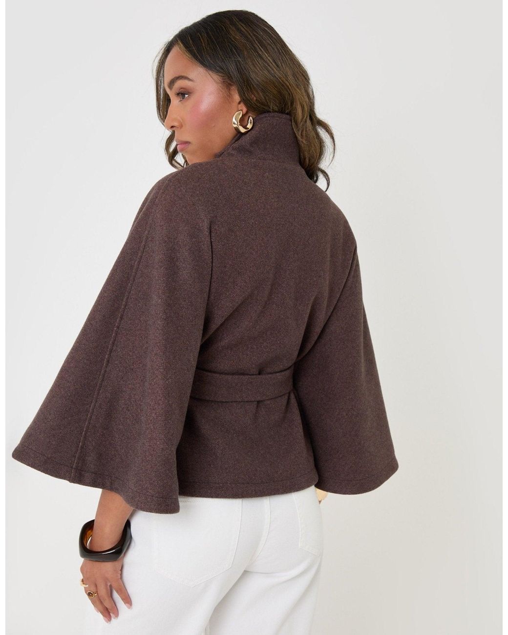 Threadbare Brown Faux Wool Cape Coat