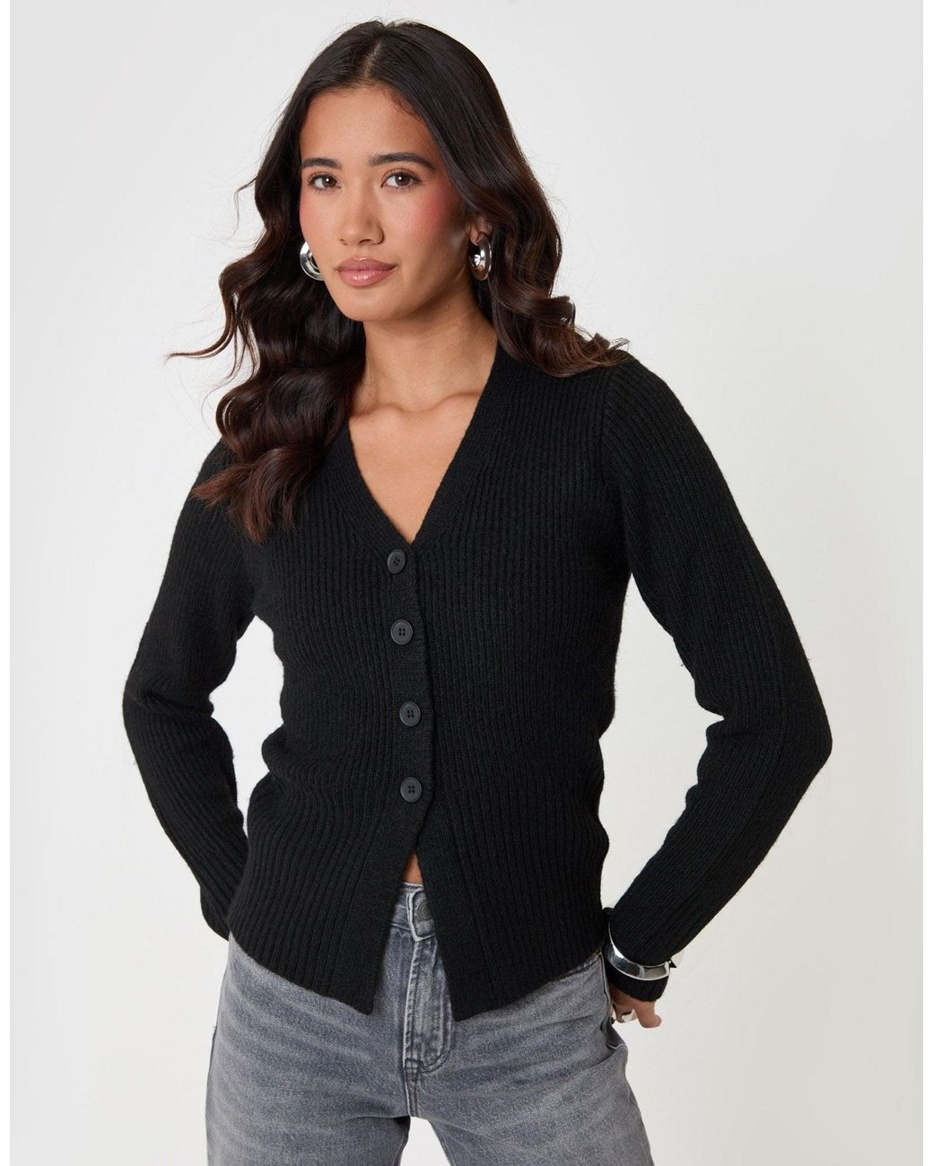 Threadbare Black V Neck Knitted Cardigan