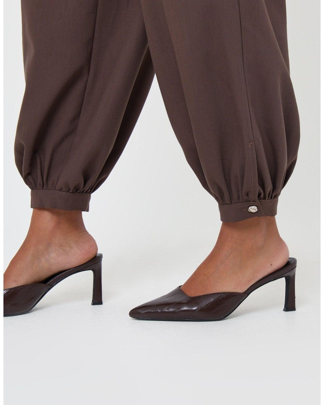 Threadbare Brown Balloon Trousers With Button Cuffs