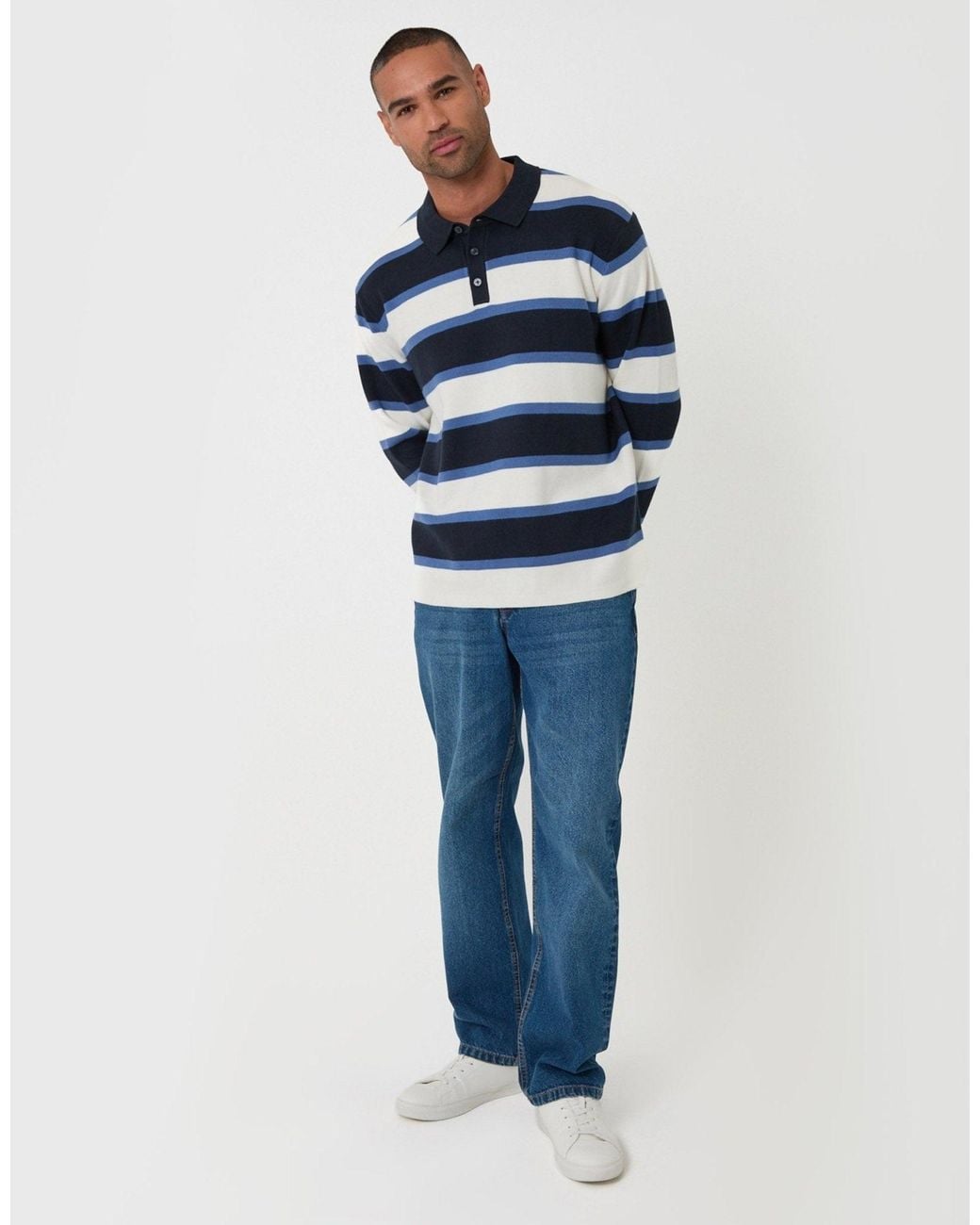Threadbare Blue Relaxed Fit Knitted Rugby Polo for men