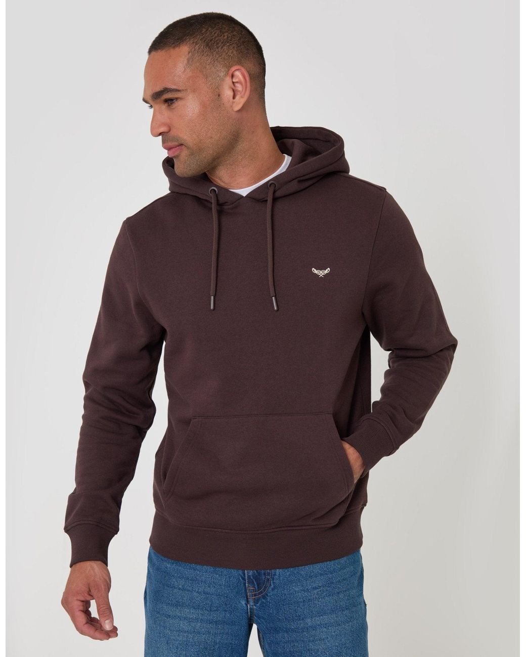 Threadbare Brown The Essential Cotton Rich Overhead Hoodie for men